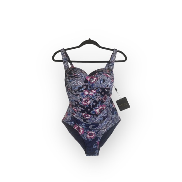 new Nip Tuck Swim ✿ Tummy Control One Piece Swimsuit ✿ Black Floral Paisley ✿ 6 - Picture 3 of 16
